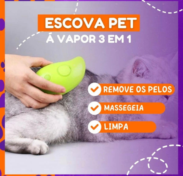 Escova Tira Pelo Vapor Pet Usb Recarregável Cão Gato